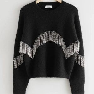 And other stories diamanté fringe crystal black sweater